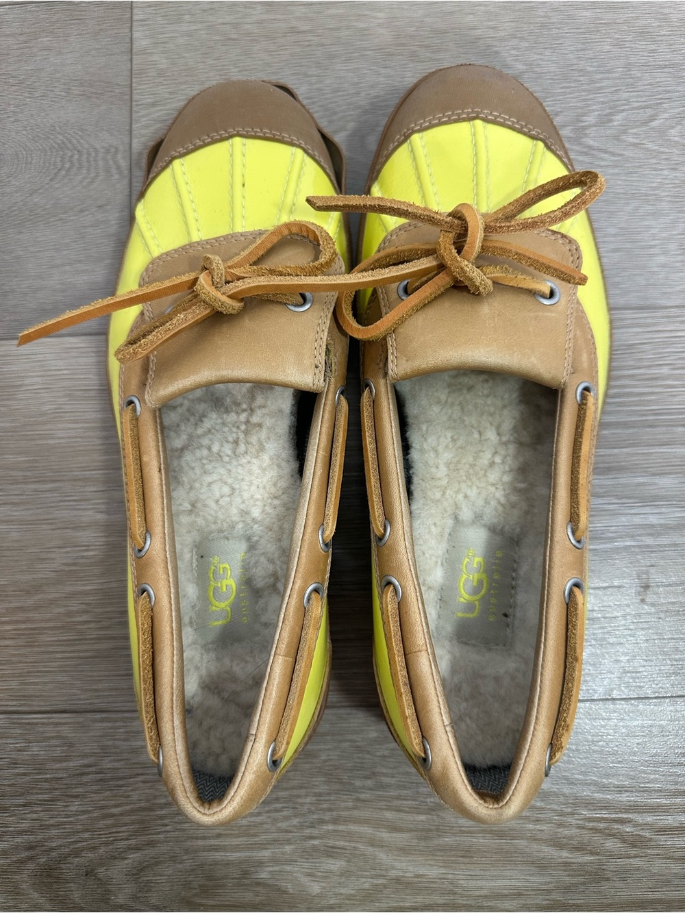 UGG Australia Ashdale Haylie Leather Yellow Duck Boat Slip Waterproof Rain Shoes